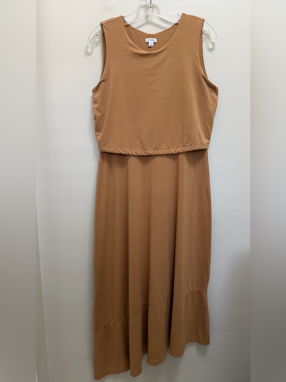 Cuyana Asymmetrical Overlay Dress Tie Back Organic Pima Cotton Camel Tan Size M - Picture 2 of 12